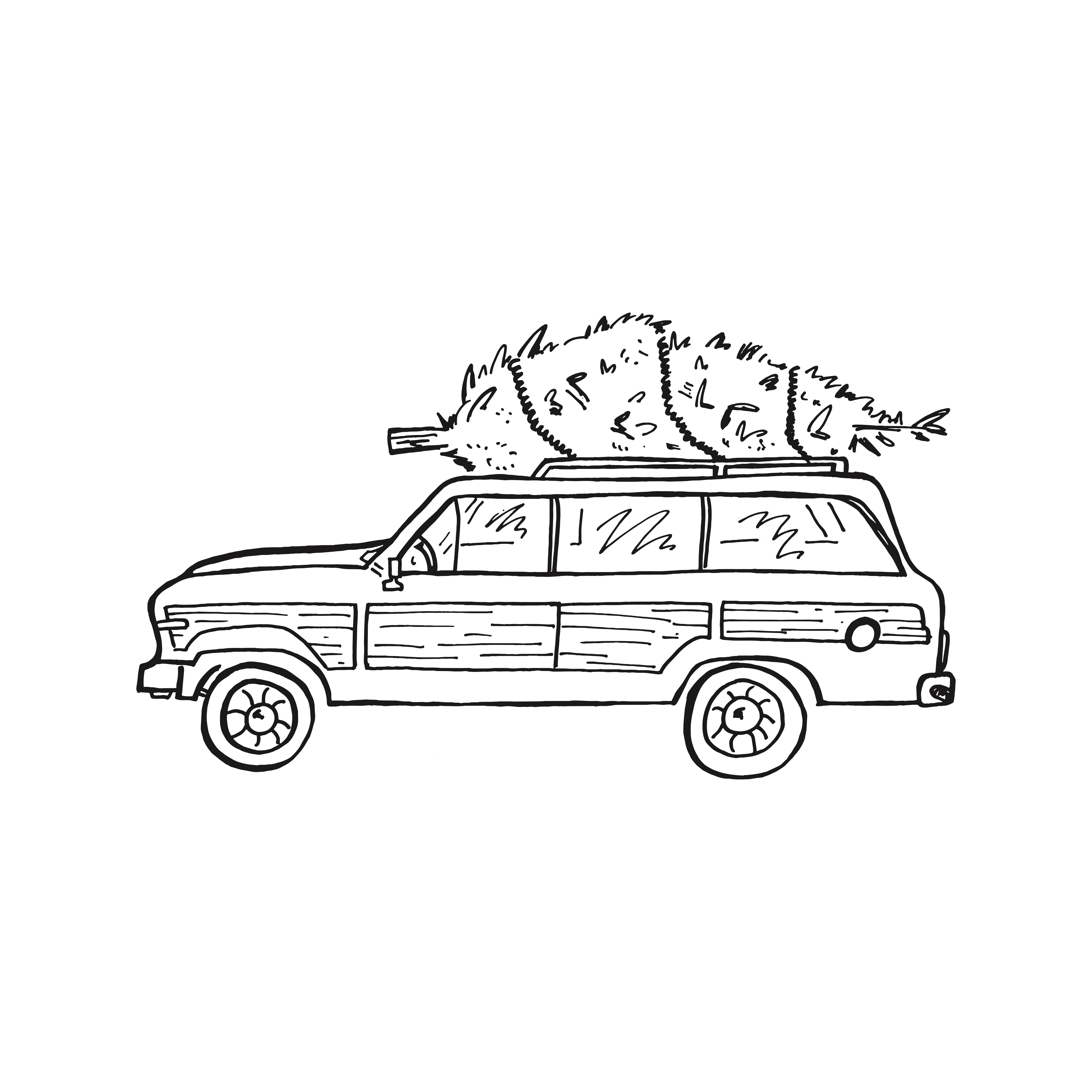 station wagon with tree